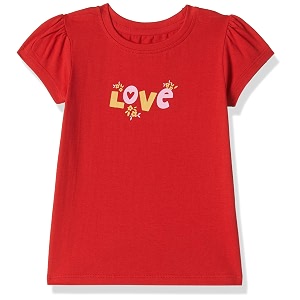 miniklub girls round neck short sleeve knitted cotton top red color