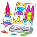 Mini Magnetic Tiles with Iron Box for Kids Ages 3-5,Travel Magnet Mini Building Blocks Plane Toys for Boys Girls Toddlers Preschool STEM Construction Christmas Birthday Gifts -36PCS