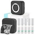 Mini Photo Printer - Portable Pocket Sticker Printers for iPhone Thermal Printer with 10 Rolls Thermal Paper for Photo, Memo, Journal - Black