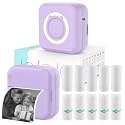 Mini Photo Printer - Portable Pocket Sticker Printers for iPhone Thermal Printer with 10 Rolls Thermal Paper for Photo, Memo, Journal - Purple