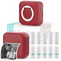 Mini Photo Printer - Portable Pocket Sticker Printers for iPhone Thermal Printer with 10 Rolls Thermal Paper for Photo, Memo, Journal - Dark Red