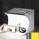 Mini Photo Studio Light Box, PULUZ Portable Folding Photography Lighting Tent Kit with 5500K LED Lights 6 Color Backdrops for Small Items Products Photography 21cm