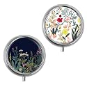 Mini Pill Box, Small Pill Box, Portable Pill Box, Cute Pill Organizer for Vitamins, Medications, Fish Oil and Supplements (White Flowers + Black Flowers)
