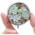 Mini Pill Box, Small Pill Box, Portable Pill Box, Cute Pill Organizer for Vitamins, Medications, Fish Oil and Supplements (Succulent)