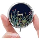 Mini Pill Box, Small Pill Box, Cute Pill Organizer for Vitamins, Medications, Fish Oil and Supplements (Black Flowers)