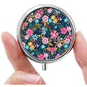 Mini Pill Box, Small Pill Box, Portable Pill Box, Cute Pill Organizer for Vitamins, Medications, Fish Oil and Supplements (Floral)