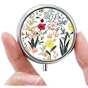 Mini Pill Box, Small Pill Box, Portable Pill Box, Cute Pill Organizer for Vitamins, Medications, Fish Oil and Supplements (White Flowers)