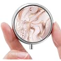 Mini Pill Box, Small Pill Box, Portable Pill Box, Cute Pill Organizer for Vitamins, Medications, Fish Oil and Supplements (Golden Marble)