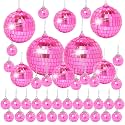 Mini Pink Disco Ball Ornaments: 42 Pack Hanging Disco Balls Decorations