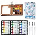 Mini Watercolor Set, Travel Palette for Sketching, Wooden Palette