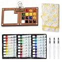 Mini Watercolor Set, Travel Palette for Sketching, Wooden Palette