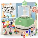 Mini Pottery Wheel for Kids - Fingertip Pottery Painting Craft Kit with 2.3in Turntable, Clay and Flowers, Mess Free Arts & Crafts Toys Birthday Christmas Gift for Girls Boys 6 7 8 9 10 11 12+, Green
