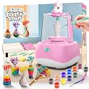 Mini Pottery Wheel for Kids - Pottery Painting Craft Kit with 2.3in Turntable, Clay, Flowers, Mess Free Arts and Crafts for Kid Ages 8-12, Birthday Christmas Gift Toy for Girls Ages 6-12+, Pink