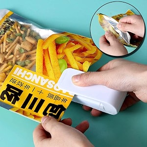 mini sealing machine for food storage  portable vacuum bag sealer  plastic bag and snack bags sealer  package home closer storage tool white