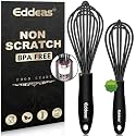 Eddeas Mini Silicone Whisk, Small Silicone Whisk 7+9in, BPA free Non Scratch Coated Protect your Ceramic Pots and Pan.Perfect for Whisking, Beating, Mixing.Black