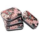 Mini Skater Small Metal Portable Storage Box, Mini Rectangle Empty Hinged Tins with Lid, Home Organizer for Drawing Pin, Pills, Candies, Earring and Jewelry Craft, 4Pcs(Black & Floral)