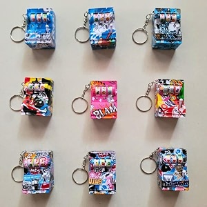 Mini Slot Machine Keychain Toy with Lever
