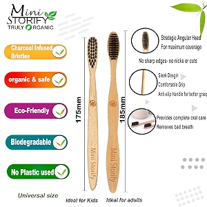 mini storify - natural amp organic bamboo wooden toothbrush for adults - pack of 9 - wood tooth brushes for teeth with activated charcoal and biodegradable handlesoft bristleseco-friendlybpa free