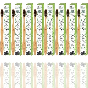 mini storify - natural amp organic bamboo wooden toothbrush for adults - pack of 8 - wood tooth brushes for teeth with activated charcoal and biodegradable handlesoft bristleseco-friendlybpa free