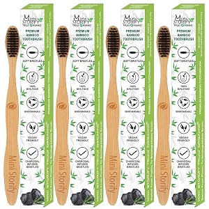 naturalampbamboo wooden manual toothbrush for adults-pack of 4-wood tooth brushes for teeth with activated charcoalampbiodegradable handlesoft bristleseco-friendlybpa free