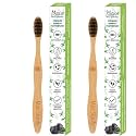 Mini Storify - Natural &amp; Organic Bamboo Wooden Toothbrush for Adults - Pack of 2 - Wood Tooth Brushes for Teeth with Activated Charcoal and Biodegradable Handle/Soft Bristles/Eco-Friendly/BPA Free