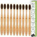 Mini Storify - Natural &amp; Organic Bamboo Wooden Toothbrush for Adults - Pack of 10 - Wood Tooth Brushes for Teeth with Activated Charcoal and Biodegradable Handle/Soft Bristles/Eco-Friendly/BPA Free