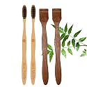 2.Adult Bamboo Manual Tooth Brush-Charcoal Soft Bristles,Natural,Oral Cleaning,Eco-Friendly|2.Pure Neem Wood Tongue Cleaner/Tongue Scraper For Adults&amp;Kids(Pack Of 4)
