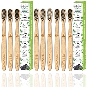 mini storify bamboo toothbrush for kids with charcoal activated soft bristles bpa free amp antibacterial wooden toothbrush with eco-friendly amp biodegradable bamboo handle pack of 9 kids 9