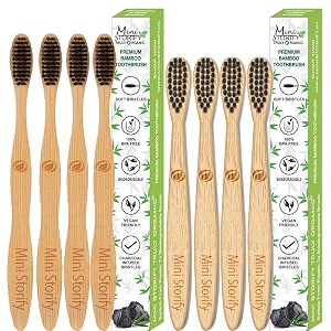 compostable bamboo toothbrush with ultra-soft charcoal activated bristles 100 natural amp eco-friendly pack of 8 manual adult