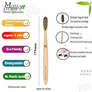 naturalamporganic bamboo wooden toothbrush for kids-pack of 2-wood with activated charcoal amp biodegradable handlesoft bristleseco-friendlybpa freemanual
