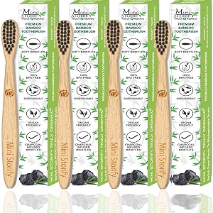 naturalamporganic bamboo wooden toothbrush for kids-pack of 4-wood with activated charcoalampbiodegradable handlesoft bristleseco-friendlybpa freemanual