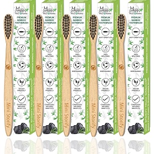 naturalamporganic bamboo wooden toothbrush for kids-pack of 5-wood with activated charcoalampbiodegradable handlesoft bristleseco-friendlybpa freemanual