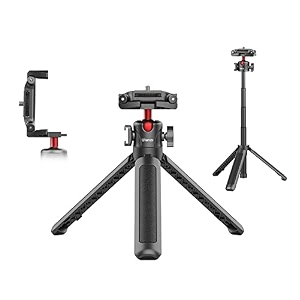 mini tripod for camera and phone extendable - mt-41 dslr small tripod smartphone selfie stick with cold shoe 4 levels adjustment 360ball head portable vlogging tripod compatible for iphone zv1 m50