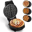 Mini Waffles Maker with 6 Removable Plates, 3 in 1 Small Waffle Maker Mini- Waffle, Pancake, Donut, 6" Non Stick Waffle Iron for Families, Black