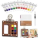 Mini Watercolor Paint Set, Mini Paint Palette Travel Kit, Pocket Artist Watercolor Travel Set Colors, Sketchbook, Brush, Metal Clip, for Beginners, Artists, Enthusiasts (8 Grids, 12 Colors)