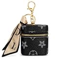 Mini Zip Storage Pouch Keychain for Women | PU Leather Small Organizer for Coins, Earbuds, Lip Balm & Keys | Portable Bag Charm (Black)