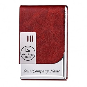 mini2buy customized logo with company name engraved card case for credit debit atm and business visiting cards from stainless steel ideal for personal use or corporate gifting brown-logo