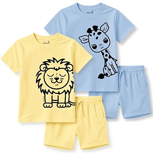 minicult kids kids cotton shorts and matching tshirt coord clothing set with cute prints clothing set 200gsm cotton fabricpack of 2