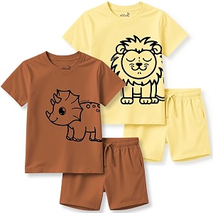 minicult kids kids cotton shorts and matching tshirt coord clothing set with cute prints clothing set 200gsm cotton fabricpack of 2