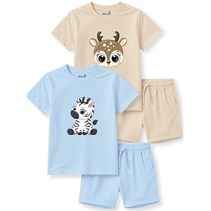 minicult kids kids cotton shorts and matching tshirt coord clothing set with cute prints clothing set 200gsm cotton fabricpack of 2