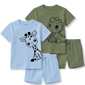 minicult kids kids cotton shorts and matching tshirt coord clothing set with cute prints clothing set 200gsm cotton fabricpack of 2