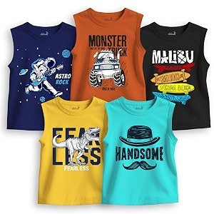 minicult printed cotton jersey vest for boys and girls multicolor