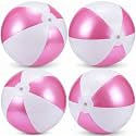 MiniInflat 4 Pack Pastel Beach Balls,Pearl Pink & Matte White,16 Inch