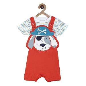 miniklub baby round neck short sleeve woven cotton dungaree set pack of 2 white color