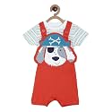 miniklub Baby Round Neck Short Sleeve Woven Cotton Dungaree Set, Pack of 2 (White Color)