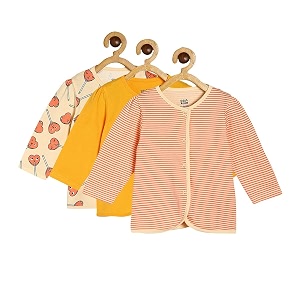 miniklub baby round neck full sleeve knitted cotton front open vest pack of 3 marshmallowyellow color