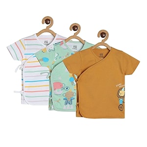 miniklub baby short sleeve knitted cotton front open vest pack of 3 greenbrown color