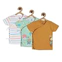 miniklub Baby Short Sleeve Knitted Cotton Front Open Vest, Pack of 3 (Green/Brown Color)