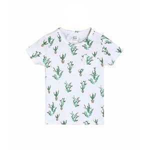 miniklub Boys White Green Printed Round Neck