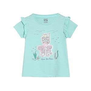 miniklub Girls Sea Green Printed Cotton Top